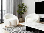 VANOMi Swivel Accent Chairs for Living Room, 34" Swivel Barrel Chair Oversized Armchairs Modern Boucel Reading Chairs for Bedroom, Corner, Apartment, Cream White