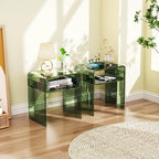 Clear Acrylic End Table 2-Tier Bedside Nightstand for Living Room Bedroom (1, Green Double)