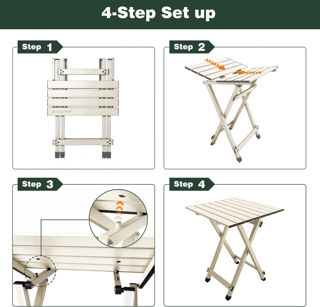 SUNNYFEEL Folding Camping Table - Lightweight Aluminum Portable Picnic Table for Cooking, Beach, Hiking, Travel, Fishing, BBQ, Indoor Outdoor Small Foldable Camp Tables