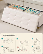 SONGMICS Storage Ottoman Bench with Legs, Flipping Lid, 43.3 Inches | Folding Ottoman Foot Rest, Teddy Fleece, for Living Room, Bedroom, Entryway, Cream White, Mazie Collection ULSF081WD01
