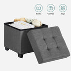 SONGMICS Storage Ottoman, Small Foot Rest, 15 x 15 x 15.7 Inches | Foot Stool with Legs, Load up to 661.4 lb, for Living Room, Bedroom, Dorm, Gray and Black, MELISA Collection ULSF014G01