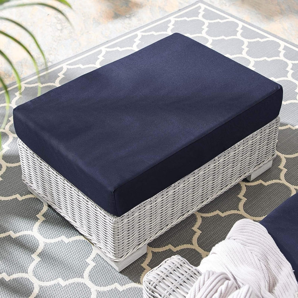 Conway Sunbrella® Outdoor Patio Wicker Rattan Ottoman in Light Gray Navy