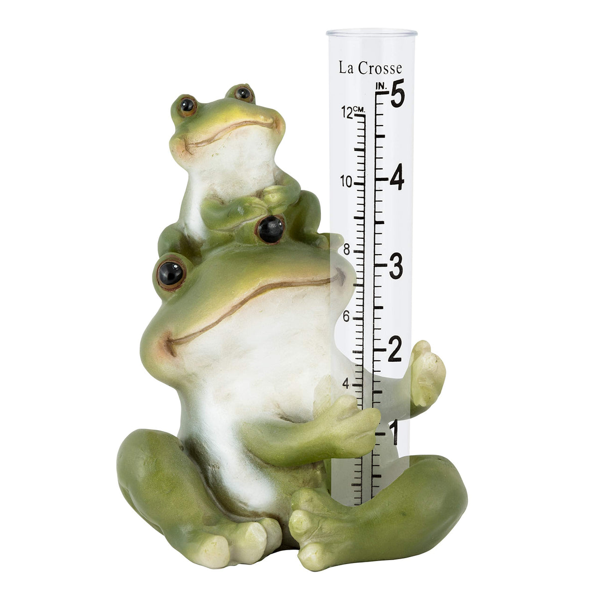 La Crosse 704-4114 5 in. Table Standing Polyresin Frog Rain Gauge