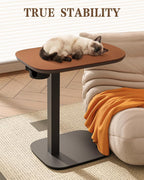 SAIJI Swivel Top TV Table Tray for Living Room Eating and Laptops | Height Adjustable, Heavy Duty Base, Large Size C Shaped Sofa Side Tables, End Tray Table, for Couch & Bedside with Cup Holder