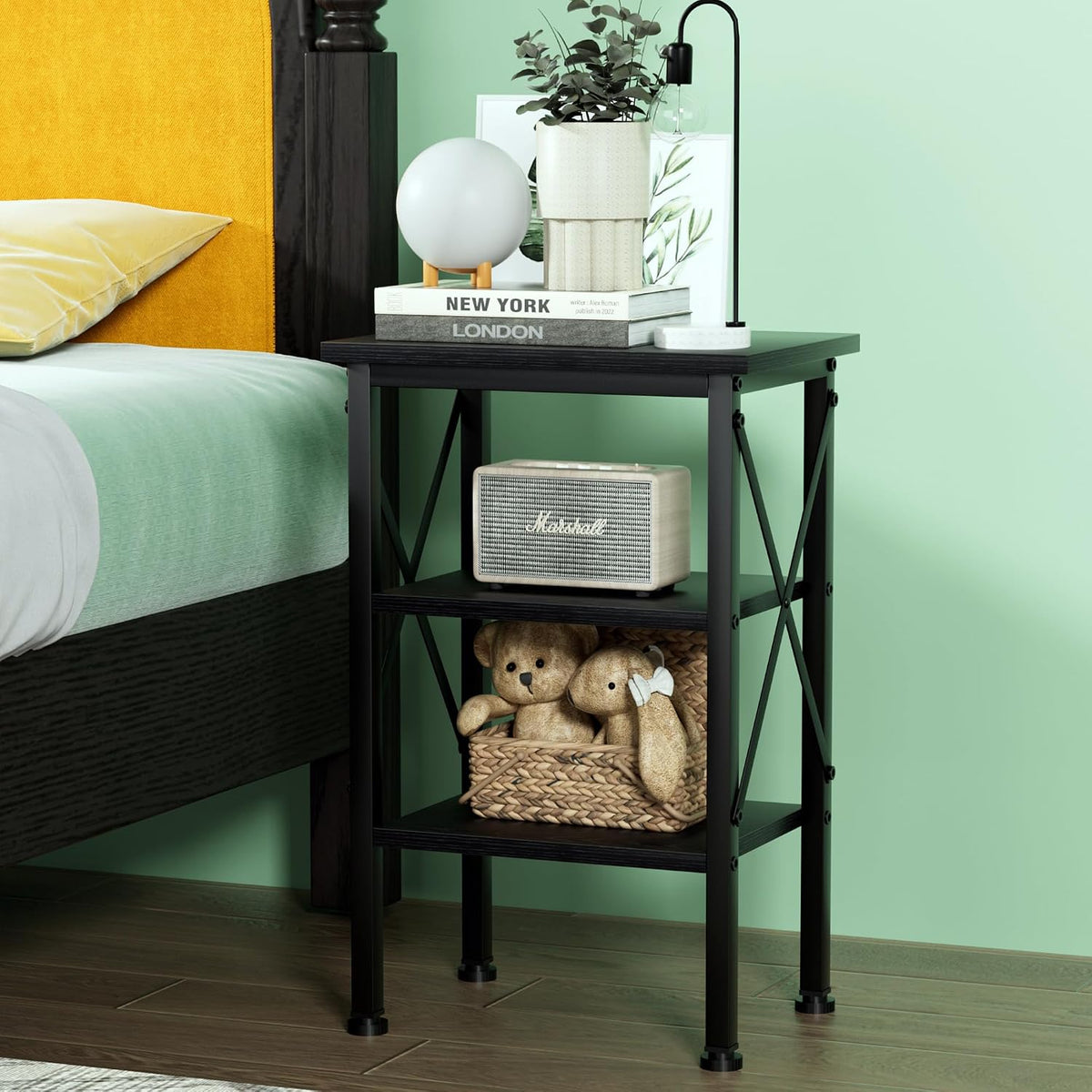 VECELO Modern Nightstands X-Design Side End Table Night Stand with Storage Shelf for Bedroom,Living Room