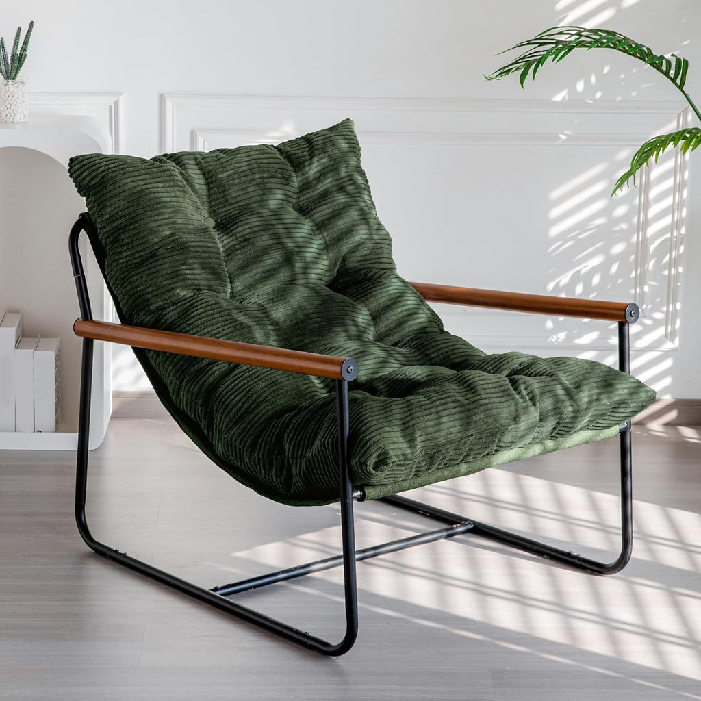 MAXYOYO Modern Accent Chair, Comfy Living Room Chair with Metal Frame | Accent Chair Upholstered Armchair with Soft Cushion for Bedroom Balcony Lounge Reading Room, Dark Green