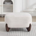 WUTUTUEE 28.7" Sherpa Boucle Ottoman with Solid Wood Legs, Modern Upholstered Footstool, Comfy Ottoman for Living Room, Bedroom, White