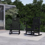 PLUUV Outdoor Rocking Chair, HDPE Patio Rocking Chairs with Footboard, All Weather Porch Rockers Outdoor for Adult, Effortless Installation, Black