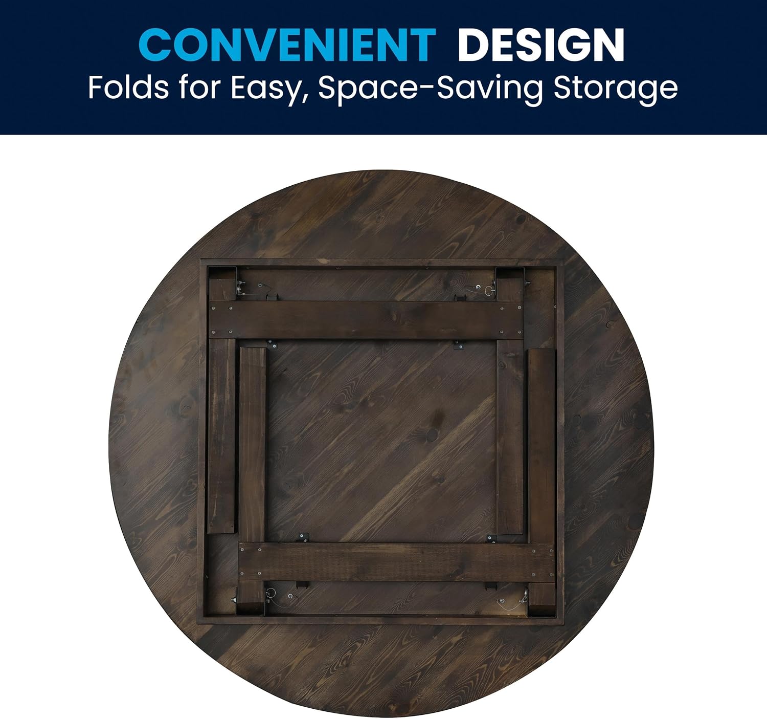Flash Furniture Hercules Commercial Round Farmhouse Folding Table, Antique Rustic Solid Pine Dining Room Table, Foldable Locking Legs, 60" Diameter, Mahogany