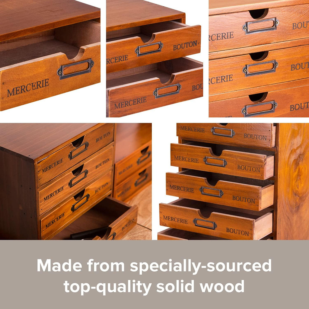 5-Piece Vintage Organization and Storage Set - Single Drawer, 2-Drawer, 3-Drawer, 4-Drawer & 5-Drawer Organizer Chests - Embroidery, Sewing, Arts and Craft Journaling - Stackable Modular Storage
