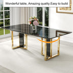 79'' Modern Dining Table Set for 10, Black Kitchen Table with 1.8" Thick Faux Marble Top & 10 PU Leather Chairs, Luxury Dining Room Furniture Set for Kitchen/Dinner Room