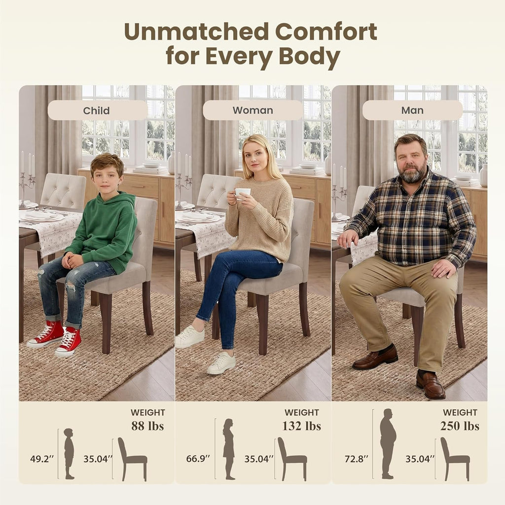 Upholstered Dining Chairs Set of 6 - Modern Parsons Kitchen & Dining Room Chair with Diamond Tufted Back, Solid Wooden Legs for Apartment, Café, Vanity