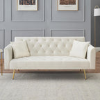 71" Modern Velvet Sofa Bed Futon, Convertible Sleeper Couch, Adj. Backrest | Tufted Recliner Loveseat Design with Golden Chrome Legs & 2 Pillows, Perfect for Small Spaces, Living Room, Apartment