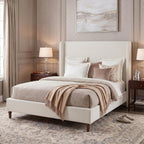 54" Extra-Tall Headboard Bed Frame - Heavy Duty Wingback Upholstered Platform Bed in Premium Chenille, Supports 1000lbs, No Box Spring Needed, Solid Wood Feet (Textured Ivory Canvas, King)