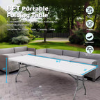 SEALAMB Portable 8FT Plastic Folding Table for Indoor & Outdoor, Heavy Duty Commercial Fold Up Table Picnic Tables Dining Table for Parties Backyard Events(White, 8FT)