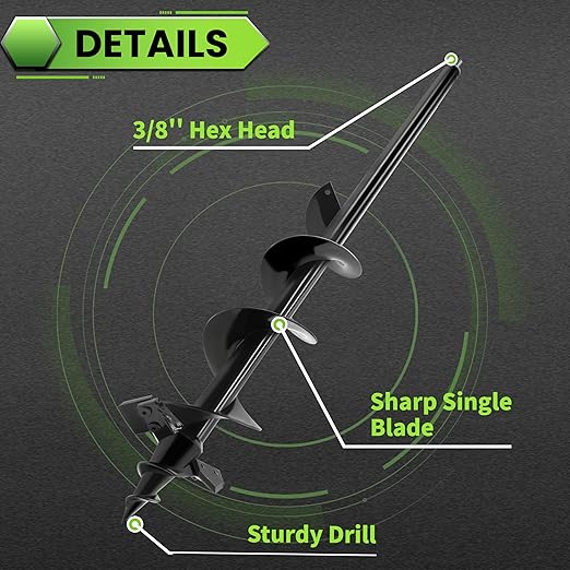SYITCUN Auger Drill Bit for Planting - 4"X32" Heavy-Duty Auger Post Hole Digger for Fence- 3/8" Hex Drive Drill