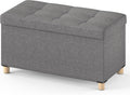 Giantex Storage Ottoman Bench with Tray Lid, Folding Linen Fabric Foot Stool with Elevated Wooden Legs, Multi-Functional Ottoman Foot Rest for Living Room Bedroom Entryway, 15 x 30 x 15.5 in