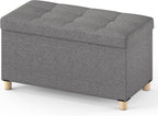 Giantex Storage Ottoman Bench with Tray Lid, Folding Linen Fabric Foot Stool with Elevated Wooden Legs, Multi-Functional Ottoman Foot Rest for Living Room Bedroom Entryway, 15 x 30 x 15.5 in
