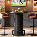 Tribesigns Round Bar Table, 39.4" H Wood Bistro Pub Table with Metal Ring Footrest for Dining Coffee Cocktail Living Room, Small Space, Black(Only Table)