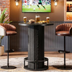 Tribesigns Round Bar Table, 39.4" H Wood Bistro Pub Table with Metal Ring Footrest for Dining Coffee Cocktail Living Room, Small Space, Black(Only Table)