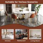 Montary 59” Modern Round Dining Table for 6-8 Seat, Artificial Marble Dining Room Table with Lazy Susan, 3 Gold Circles Stainless Steel Base, Sintered Stone Top Dining Table (Only Table)