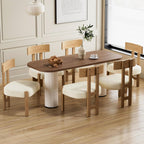 Okeysen Set of 4 Mid-Century Modern Dining Chair, Armless Round Boucle Upholstered Kitchen Chairs with Wooden Legs and Back, Farmhouse Dining Room Accent Chairs, White