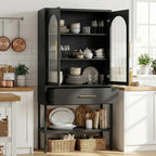 63" Tall Metal Storage Cabinet with Glass Doors, Kitchen Pantry Cabinet with Drawers & Adjustable Shelves, Freestanding Metal Cabinet for Kitchen, Dining Room and Home Organization Black