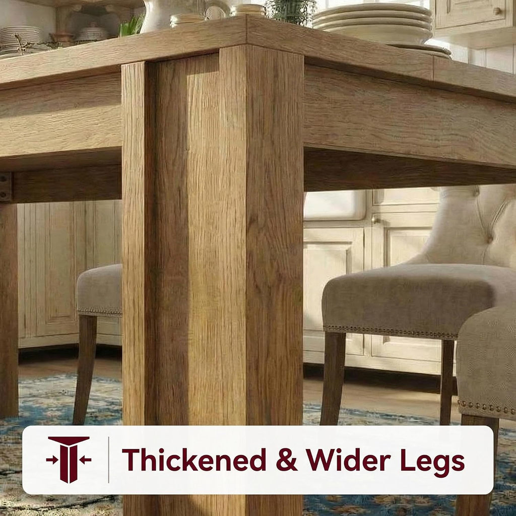 GarveeHome 71" Long Dining Table for 6-8, Farmhouse Rectangular Wood Kitchen Table with Wide H-Legs & Thick Top, Sturdy Wood Strip Frame, Dining Room Table for Dinner, Apartment, Kitchen, Natural