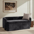 HULALA HOME 61" Bedroom Storage Bench with Low Backrest, Black | Upholstered Chenille End of Bed Bench, Large Storage Ottoman with Seating for Living Room