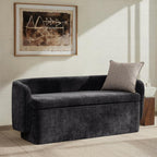 HULALA HOME 61" Bedroom Storage Bench with Low Backrest, Black | Upholstered Chenille End of Bed Bench, Large Storage Ottoman with Seating for Living Room