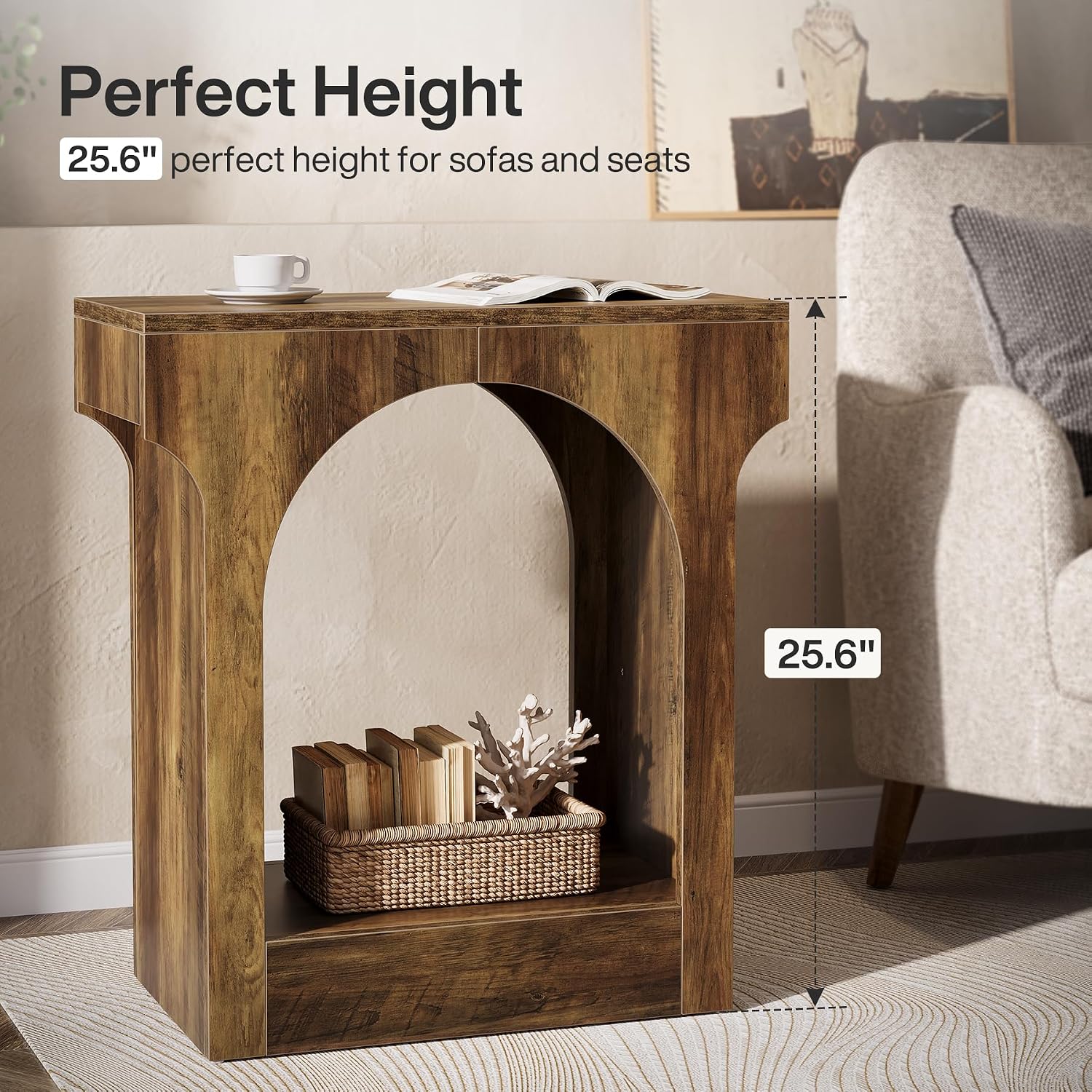 Tribesigns Wood End Table Set of 2, Side Table with Storage Space for Living Room, Narrow Nightstand for Bedroom, Rustic Brown