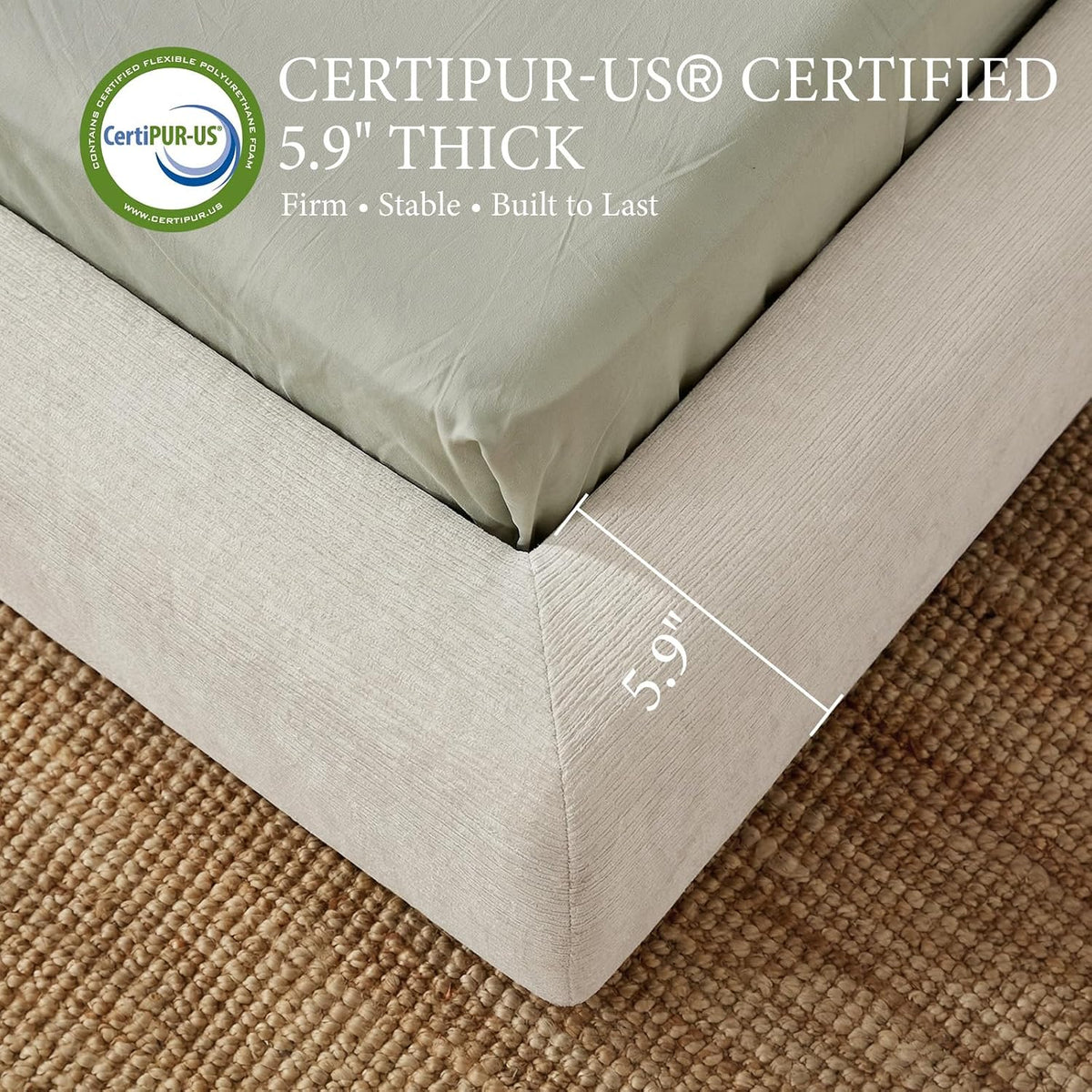 XIAO WEI King Cloud Bed Frame, Upholstered Platform Bed Frame with Headboard, 5.9" Thick Fully Padded Frame, White Ribbed Chenille Fabric, Noise-Free, No Box Spring Required, Easy Assembly