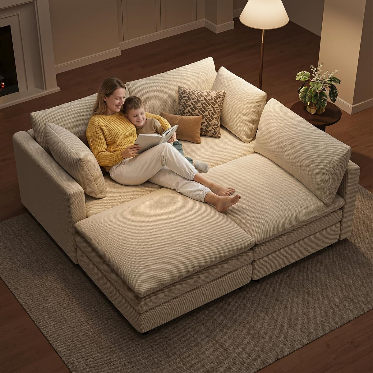 97" Cloud Couches for Living Room, 29.1" Deep Seat Modular Sectional Sofa, L Shaped Cloud Sofa with One Movable Ottoman
