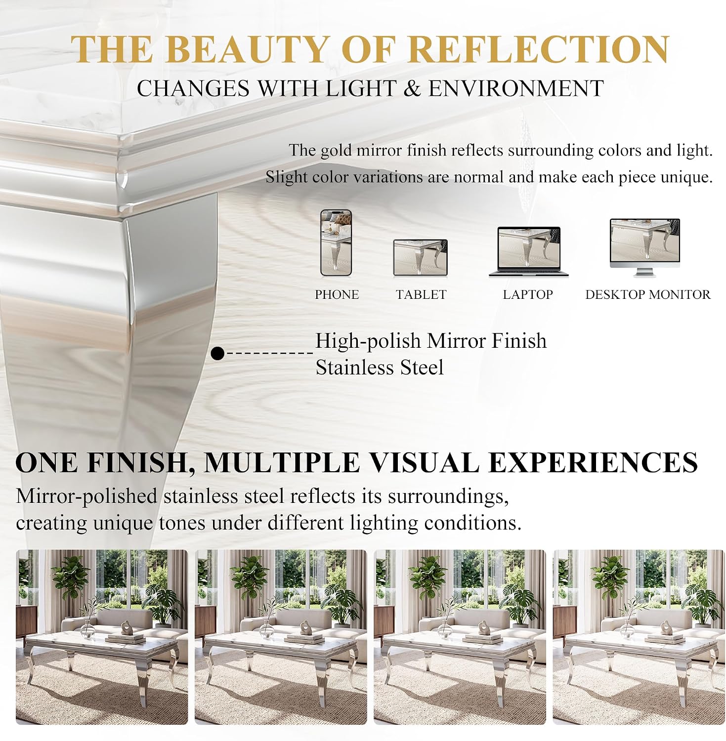 3-Piece Faux Marble Coffee Table Set with Silver Stainless Steel Legs | Modern Rectangular Center Table and 2 Square End Tables for Living Room, Office