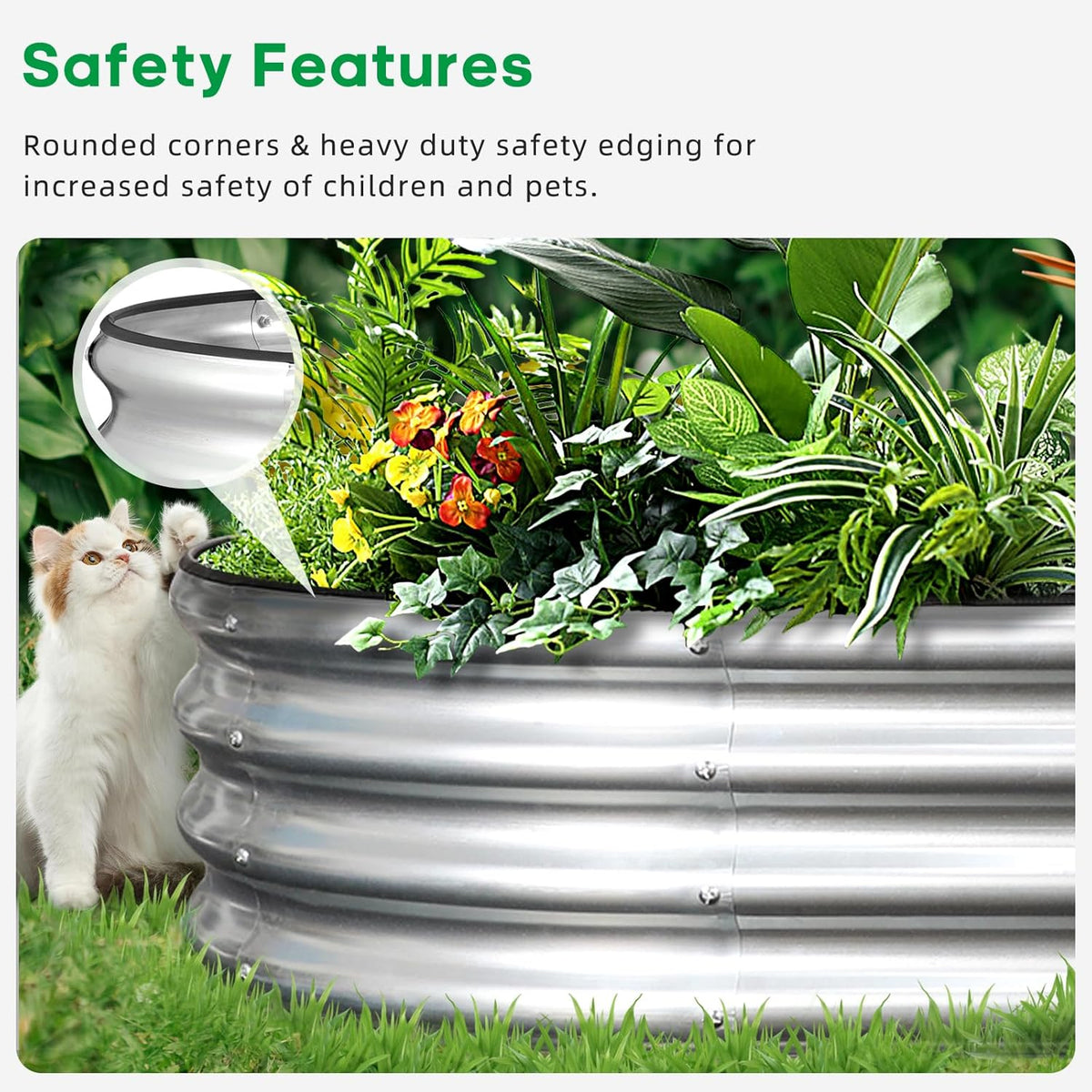 JERIA 6×3×1ft Oval Raised Garden Bed,Galvanized Raised Garden Bed Kit Outdoor Metal Gardening Planter Box for Vegetable, Fruits, Flower，Herbs