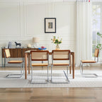 Flouki Rattan Dining Chairs Set of 2, Boho Accent Chairs for Kitchen Room with Natural Cane Mesh, Mid Century Cantilever Design, Solid Rubber Wood, Brown