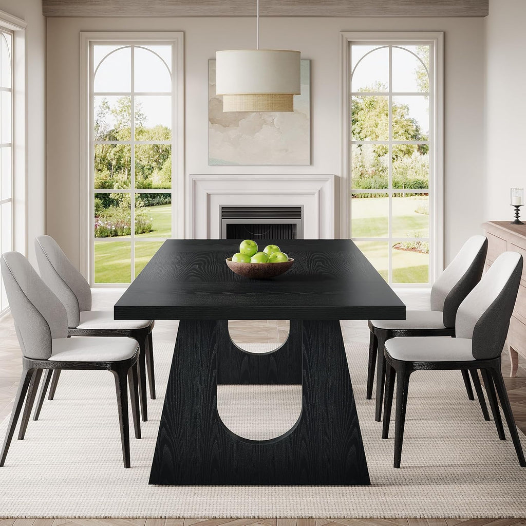 Tribesigns Large Dining Table for 6-8 People, 70.9-Inch Wood Rustic Rectangular Table with Black Wooden Legs, Farmhouse Center Kitchen Table for Dining Room, Living Room, Home Furniture, Black | Rustic Farmhouse Kitchen Table with Wooden Legs for Dining