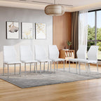 White Dining Chairs Set of 6, Modern PU Leather Kitchen Chairs with Soft Cushion and Silver Chrome Metal Legs, Waterproof and Easy to Clean, Armless Dining Chairs for Dining Room,Kitchen