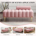 Ottoman Bench, Loveseat Sofa Couch with Adjustable Backrest | 53.2" Accent Sofa, Teddy Upholstered, Metal Legs, 400LBS Weight Capacity, End of Bed Bench for Bedroom, Rose-Teddy