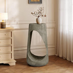 14.96" Side Table,Hollow Design End Patio Garden Stool Decorative Accent Table for Balcony Beach Pool Side,Lightweight Concrete,Wood Like Texture,Grey