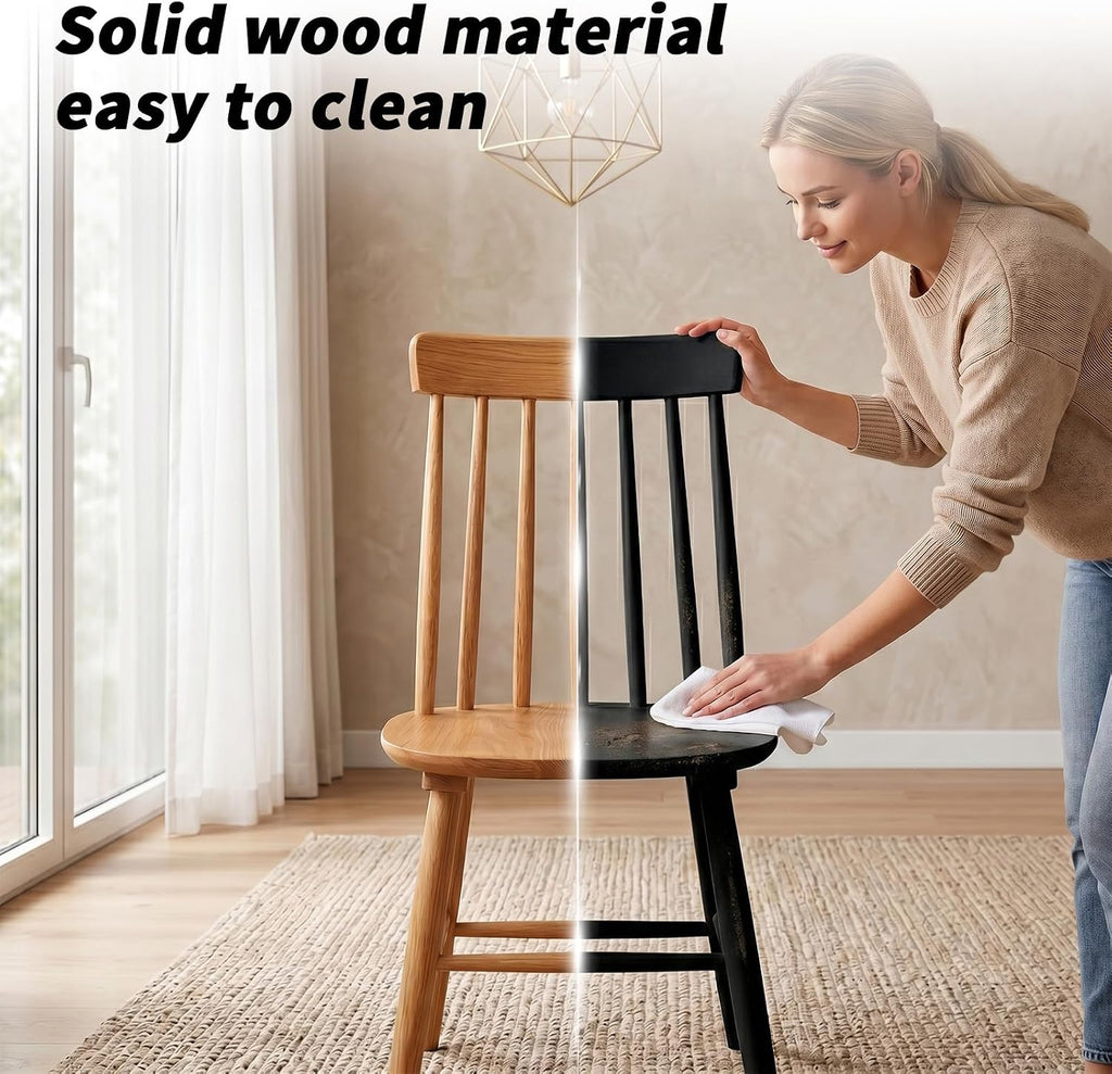 Black Wood Dining Chairs Set of 6, Windsor Farmhouse | Spindle Back, Solid Wood, Farmhouse Style, for Kitchen & Dining Room, Easy Assembly, Set of 6 Black, Country Decor
