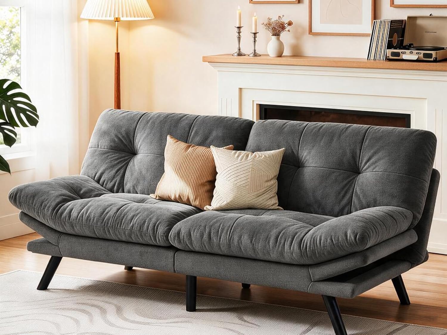 YITAHOME Convertible Futon Sofa Bed,70" Folding Futon Couch | Modern Memory Foam Loveseat Sleeper Recliner w/ Adjustable Backrest& Armrests,for Living Room Home Office Aprtment,Dark Gray