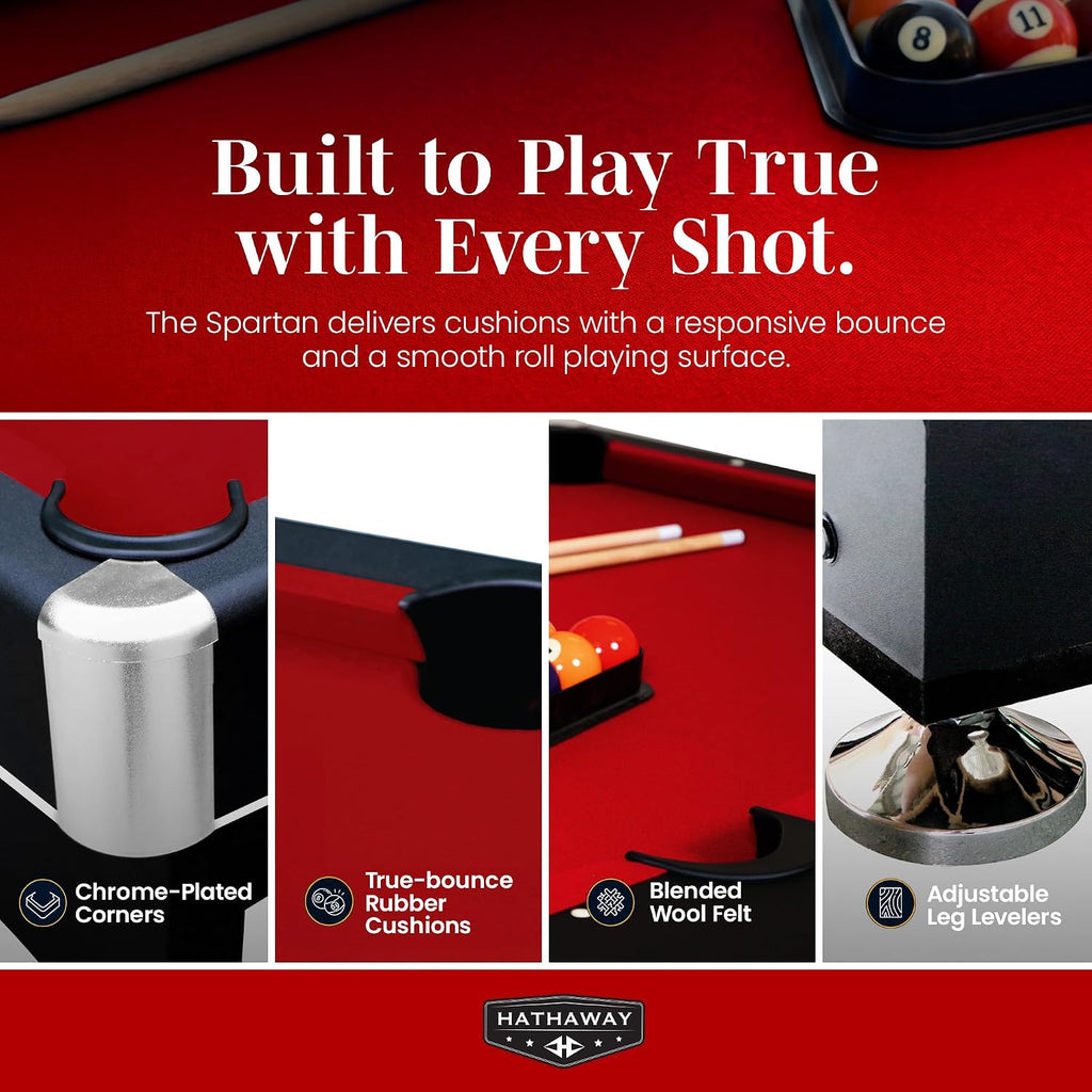 Hathaway Spartan 6 Ft Pool Table, with Ping Pong Multi Game Combo Tables for Family Recreation Game Rooms - Includes Billiard Balls, Cues, Paddles, Brush & More