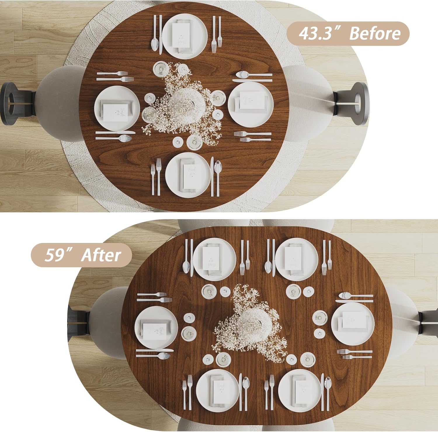 Expandable Dining Table,Round Wooden Kitchen Table,Double Layered Storage Space with Partitions,Equipped with Circular Sliding Doors, Suitable for Kitchen (Expandable Dining table-Walnut-02)