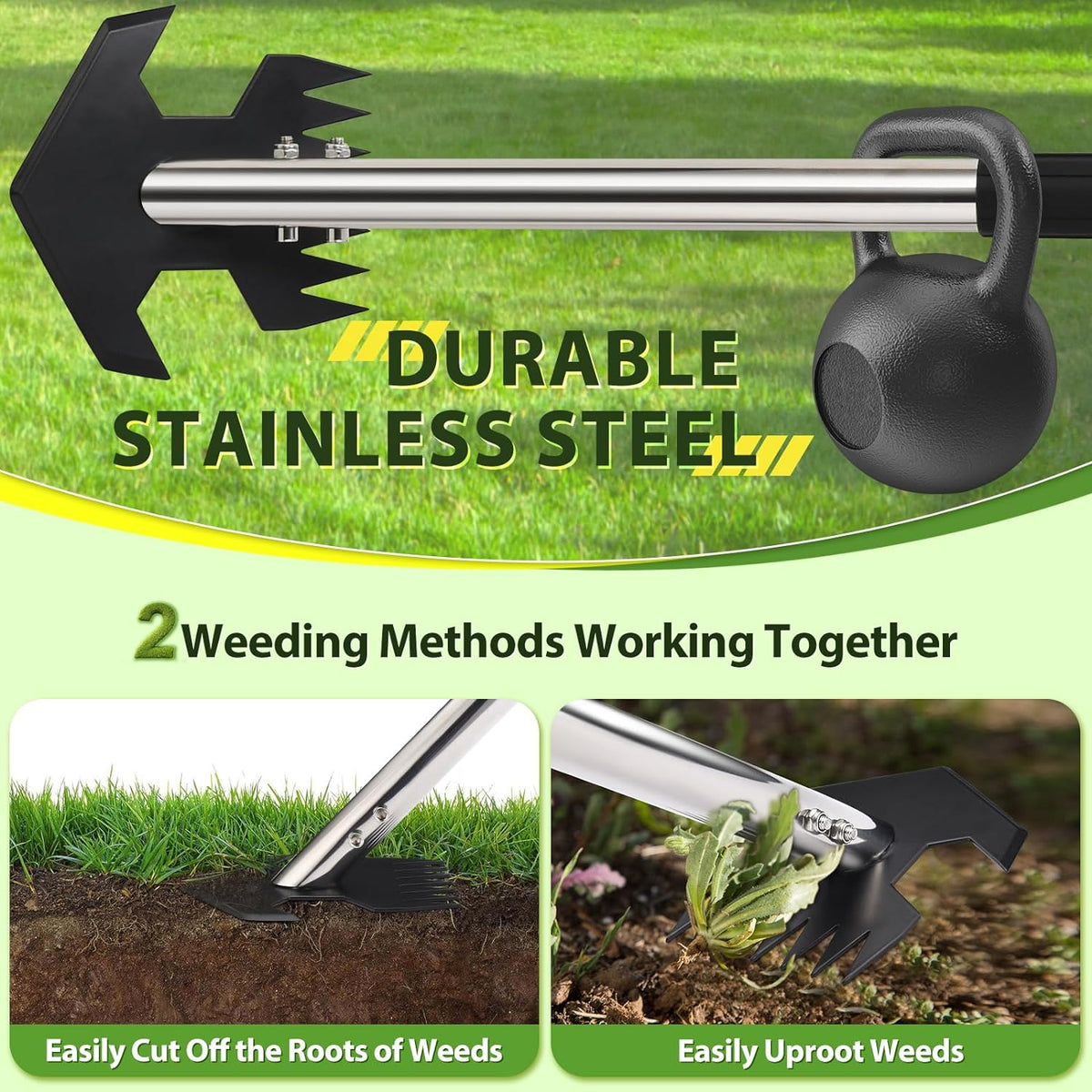 CAROD Hoe Garden Tool, Scuffle Garden Hoe for Weeding with 30-60 Inch Steel Long Handle, Dual Use Sharp Gardening Hula Hoe, Adjustable Rocket Shaped Weed Remover Action Hoe