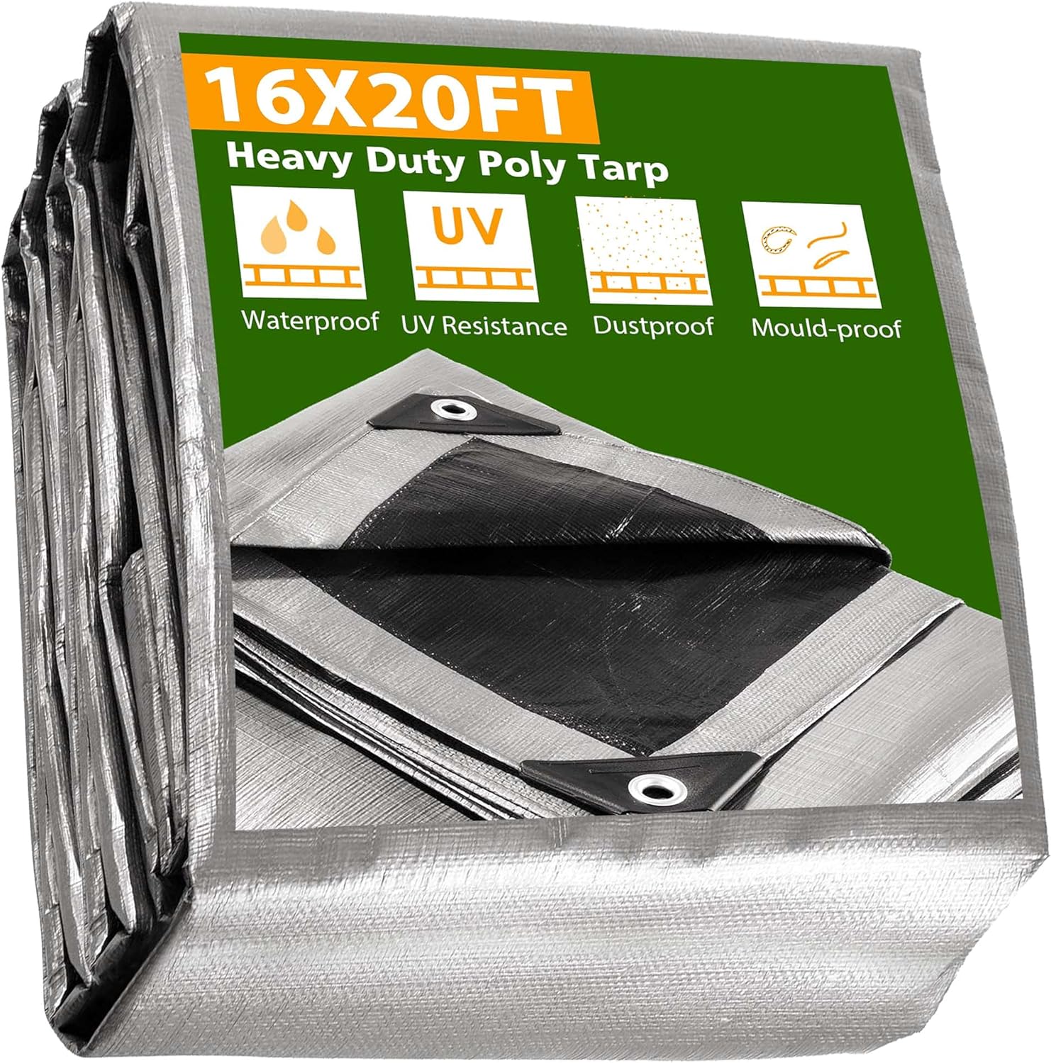 Yescom 16x20 Ft 10 Mil Poly Tarp Protective Cover Tarpaulin Heavy Duty Reversible Silver Black Tarps