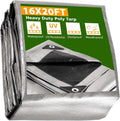 Yescom 16x20Ft 14 Mil Heavy Duty Reinforced Poly Tarp Reversible Waterproof Tarpaulin Ground Sheet Cover Reversible Silver Black Tarps