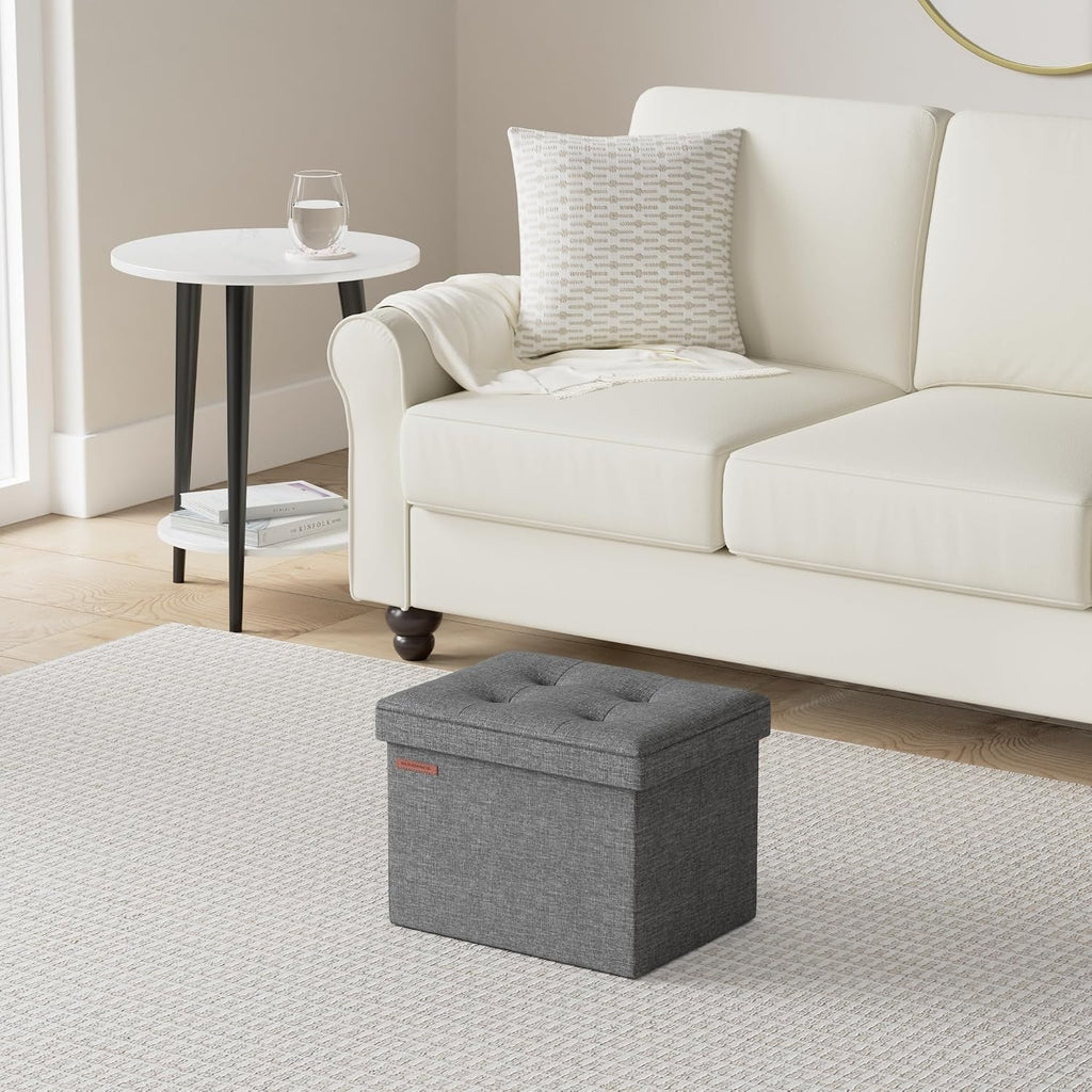 SONGMICS Small Folding Storage Ottoman, 15.7 x 12.2 x 12.2 Inches | Foot Rest Stool, 286 lb Load Capacity, Slate Gray and Ink Black, MINOTA Collection ULSF102G21