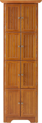 Corner Pantry Cabinet 4-Tier Oak MDF 72H 8 Doors | MDF construction, oak finish, corner pantry cabinet, 8 doors, 4 shelves, 24.4W x 12.2D x 72H