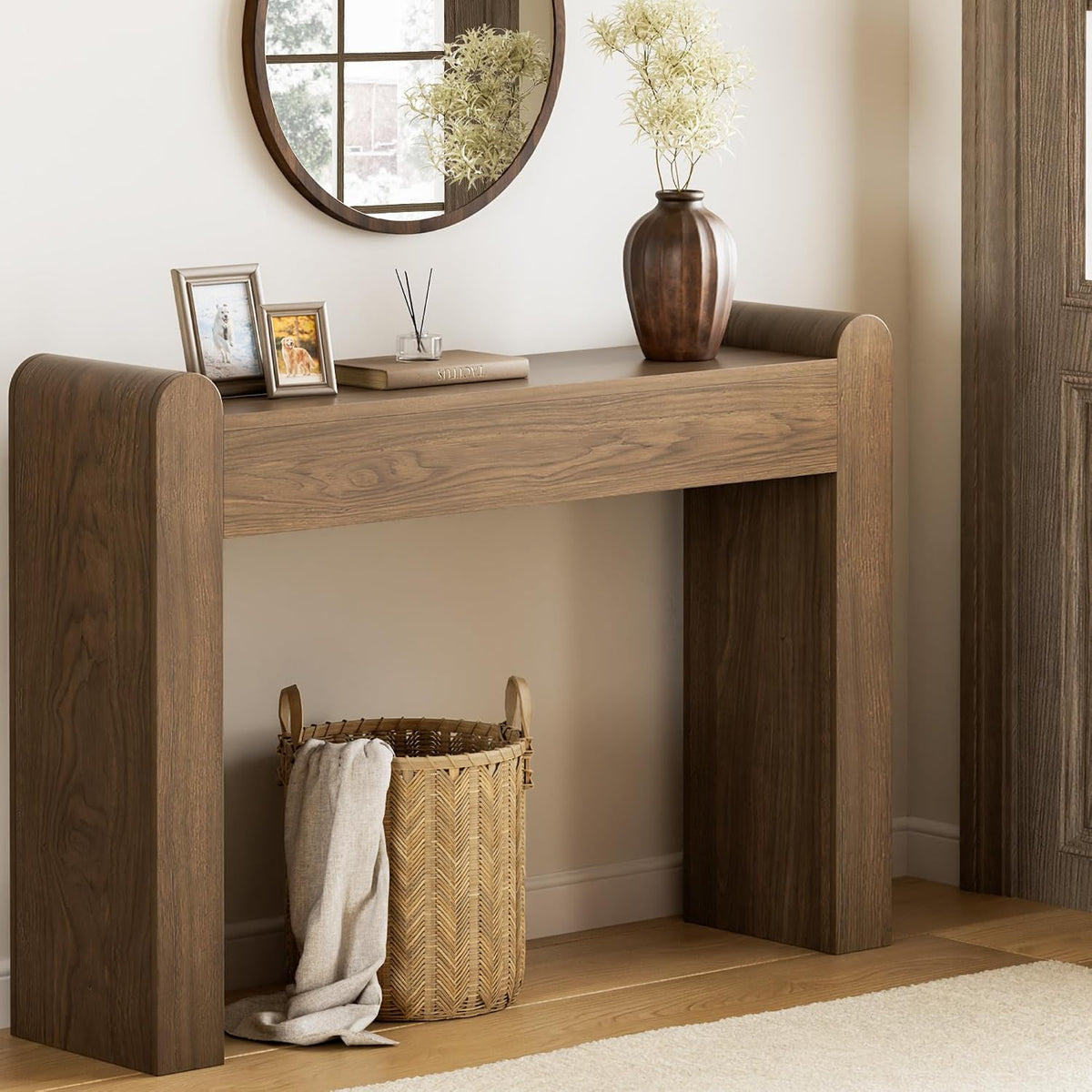 Lulive Arc Entryway Table, 47 Inch Curved Console Table for Hallway | Rounded edges and fluted texture soften narrow spaces; 11.8"D profile fits entryway, hallway, living room or behind sofa.